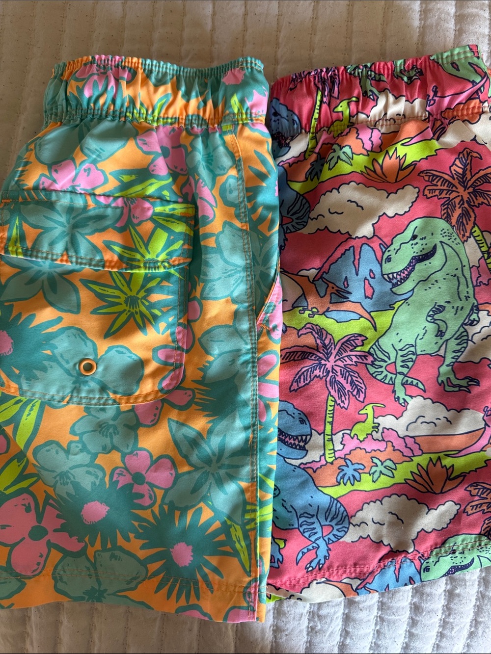 Bright Tropical & Dino Print Swim Shorts - Aqua, Coral, Lime